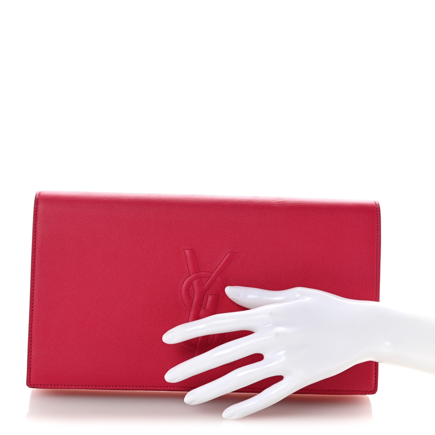 Saint Laurent Calfskin Monogram Large Belle De Jour Clutch Lipstick Fuchsia 2 of 12