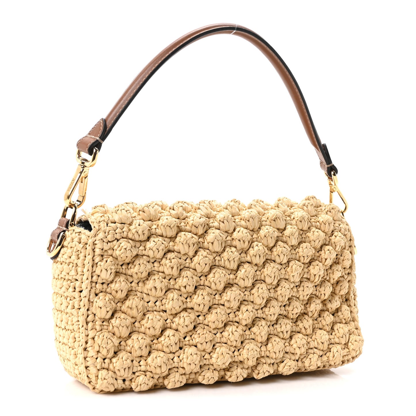 Hazelnut Stitch Raffia Baguette Beige