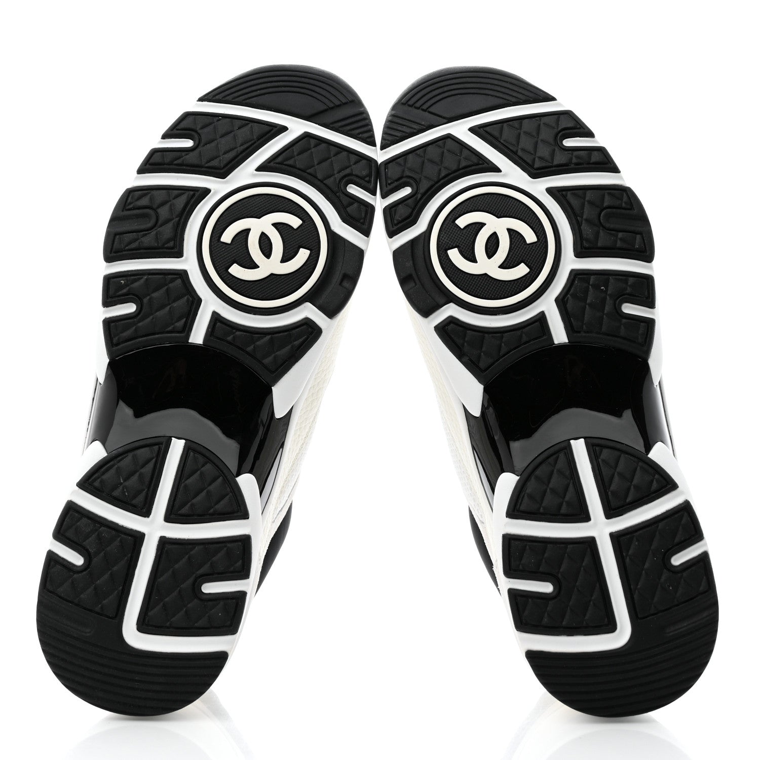 Chanel Mesh Suede Calfskin Grained Calfskin Womens CC Sneakers 39.5 White Black 5 of 9