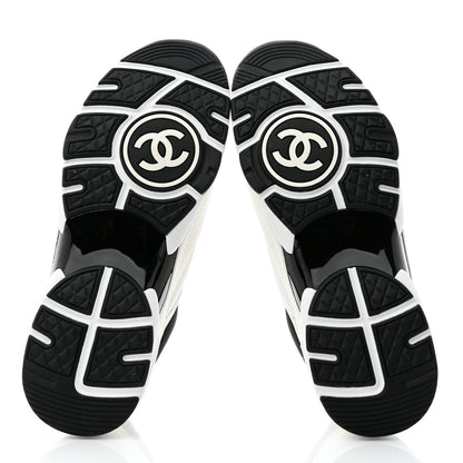 Chanel Mesh Suede Calfskin Grained Calfskin Womens CC Sneakers 39.5 White Black 5 of 9