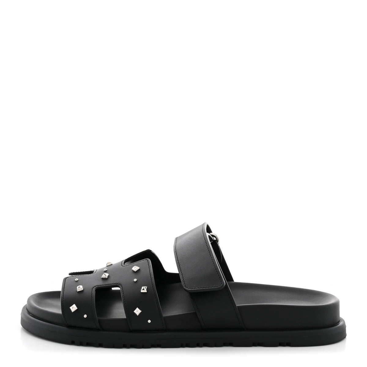 Hermes Calfskin Medor Studded Womens Chypre Sandals 37.5 Black 1 of 10