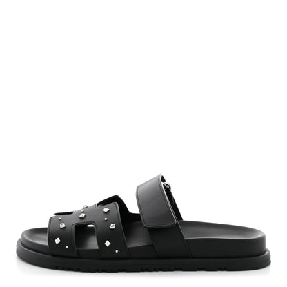 Hermes Calfskin Medor Studded Womens Chypre Sandals 37.5 Black 1 of 10