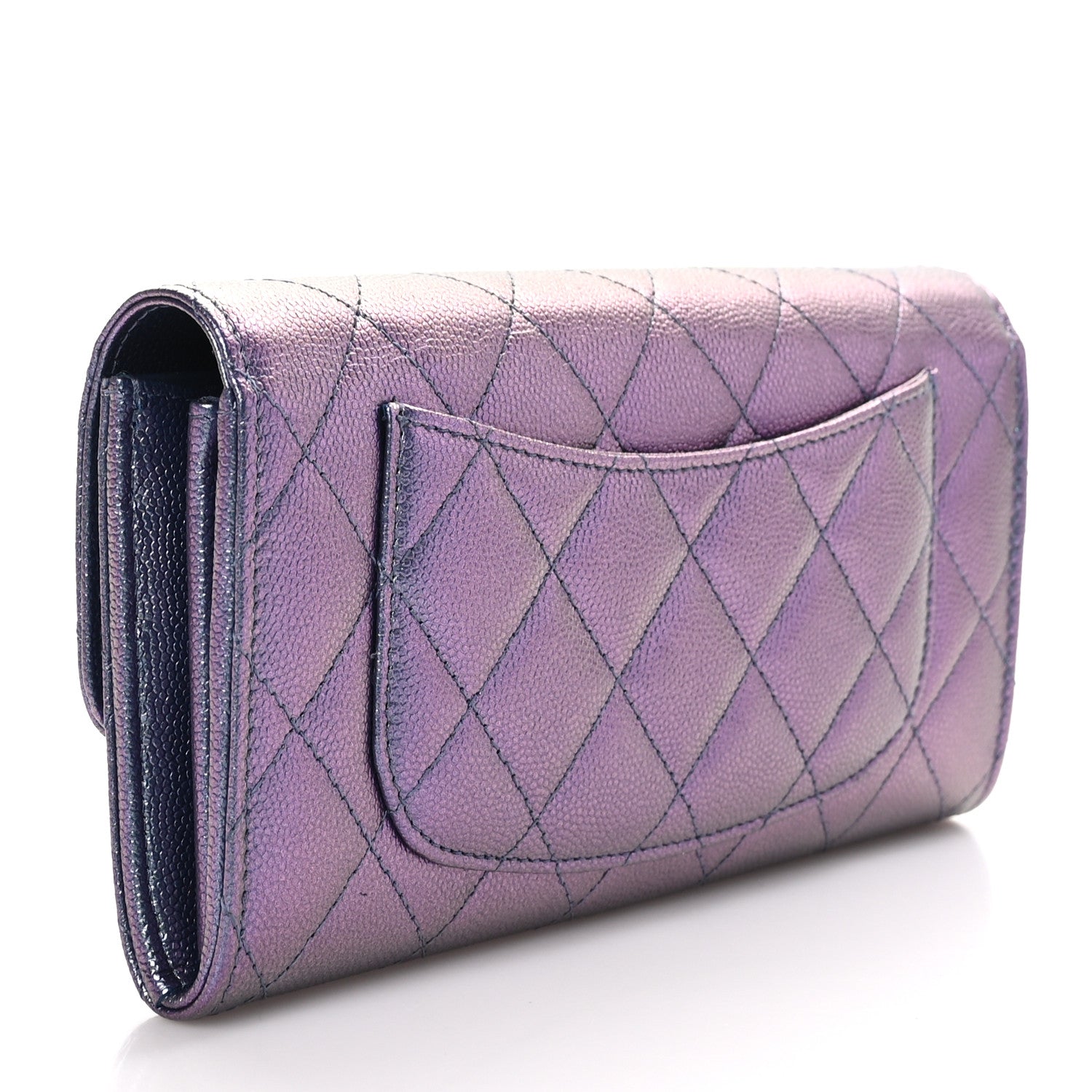Chanel Iridescent Caviar Quilted Large Gusset Flap Wallet Dark Blue 3 of 11