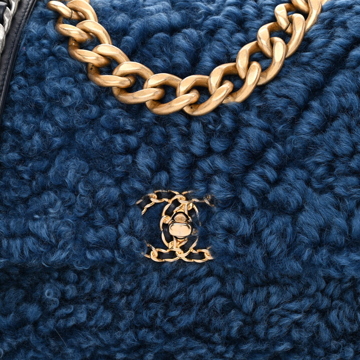 Shearling Sheepskin Medium Chanel 19 Flap Blue