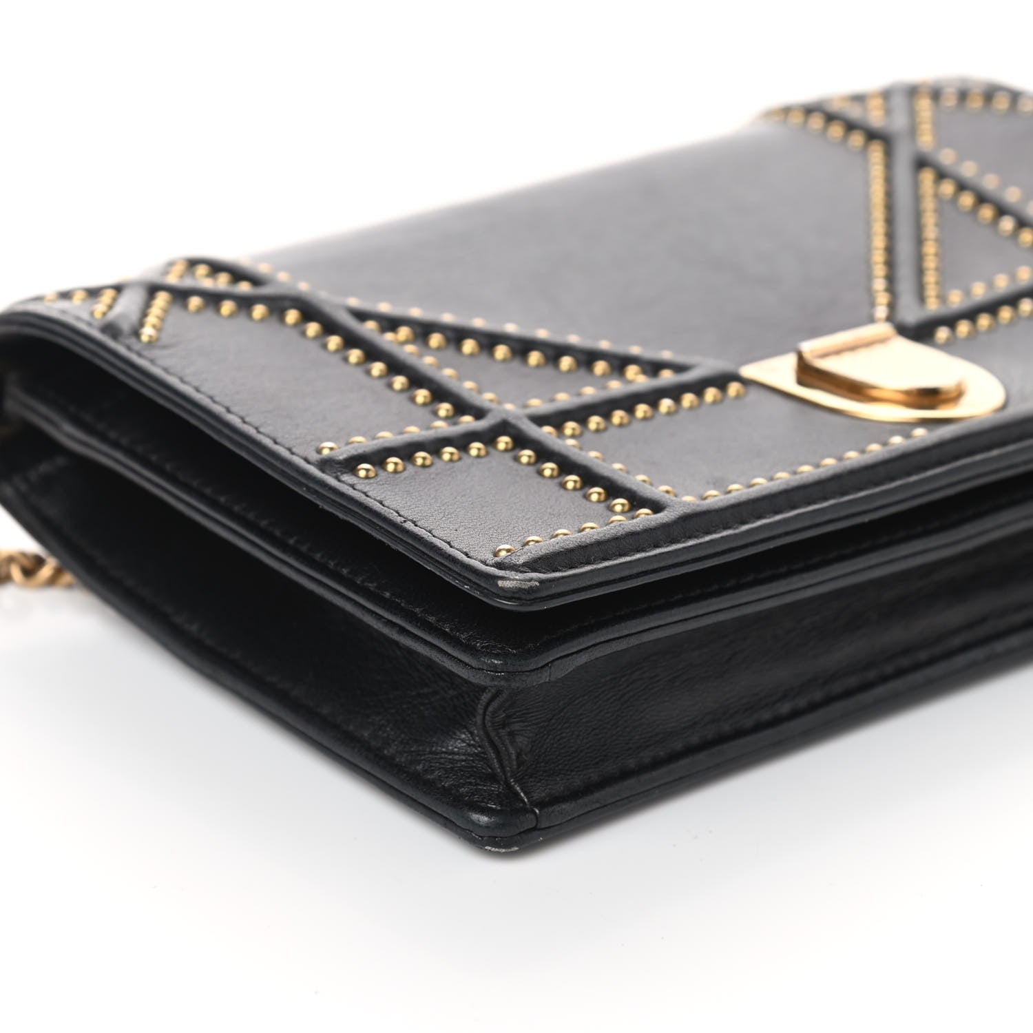 Christian Dior Calfskin Studded Diorama Wallet on Chain Pouch Black 9 of 10