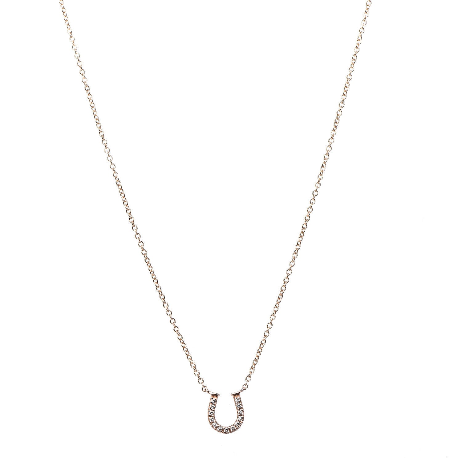 Tiffany 18K Rose Gold Diamond Mini Metro Horseshoe Pendant Necklace 1 of 6
