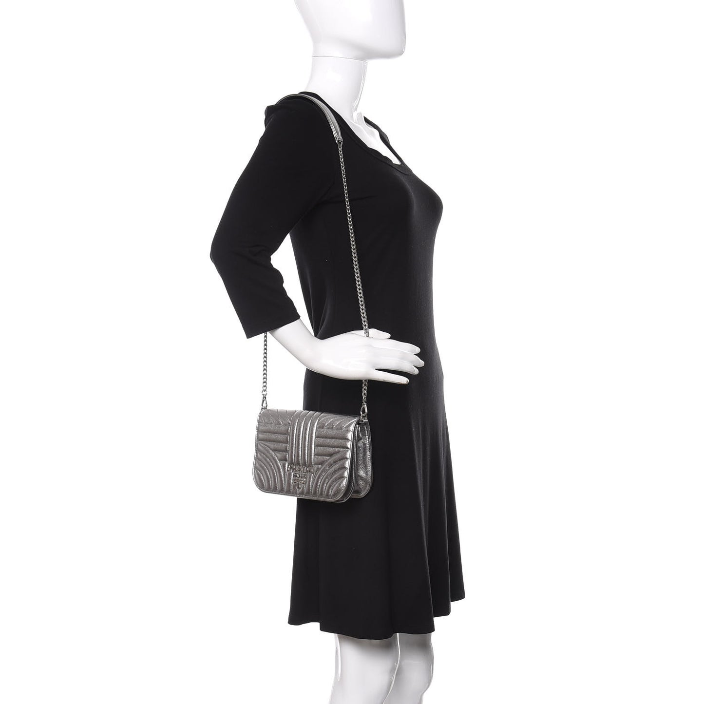 Metallic Nappa Impunture Small Diagramme Crossbody Bag Cromo