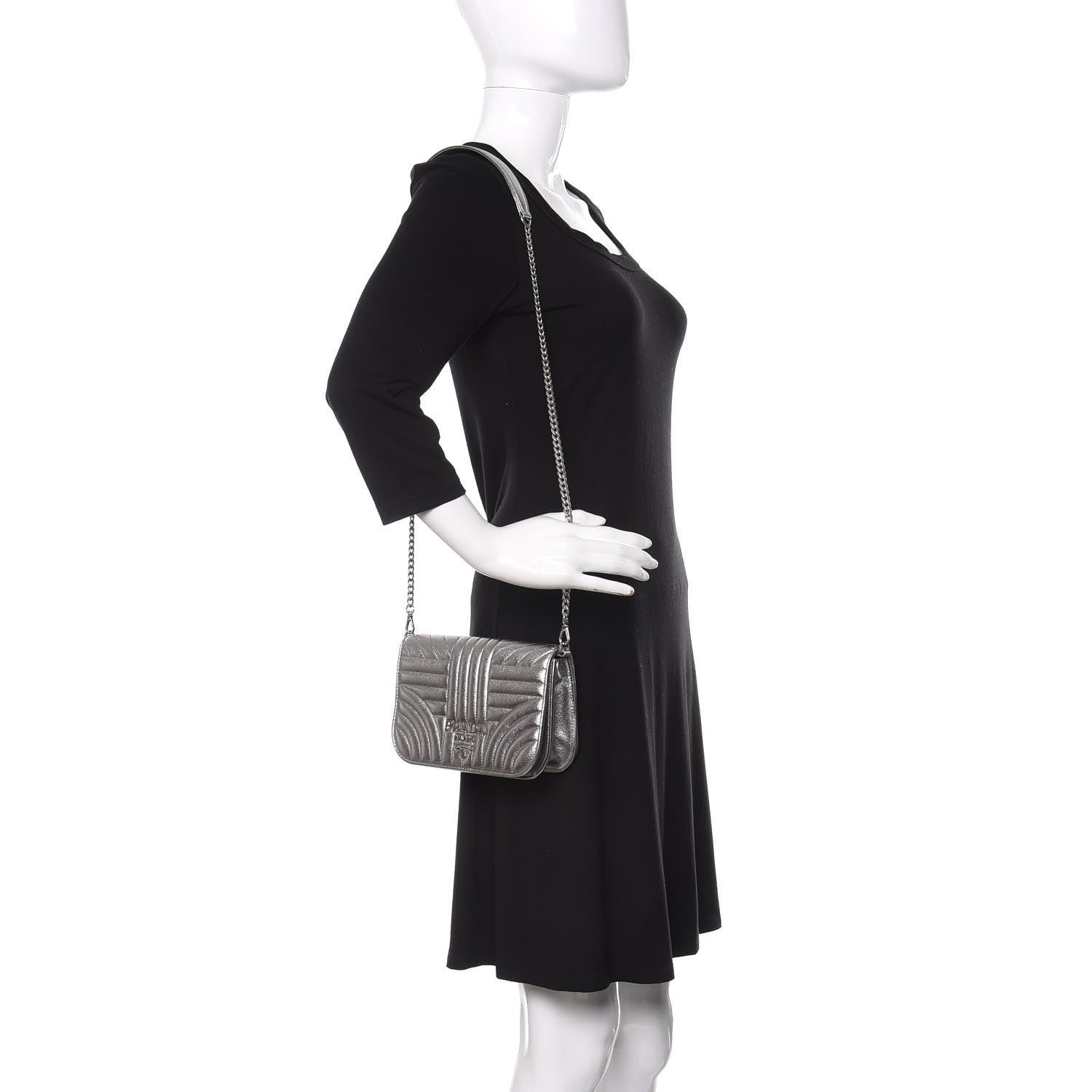 Prada Metallic Nappa Impunture Small Diagramme Crossbody Bag Cromo 2 of 10