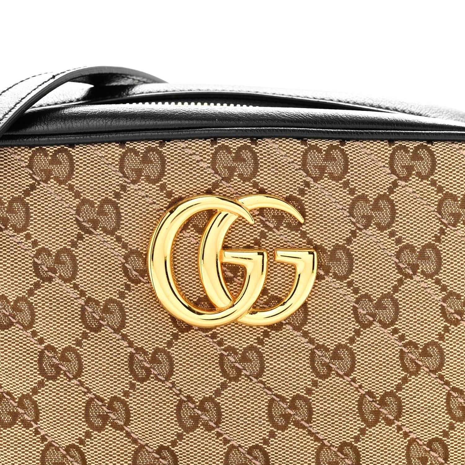 Gucci Monogram Matelasse Diagonal Small GG Marmont Chain Shoulder Bag Beige Black 8 of 11