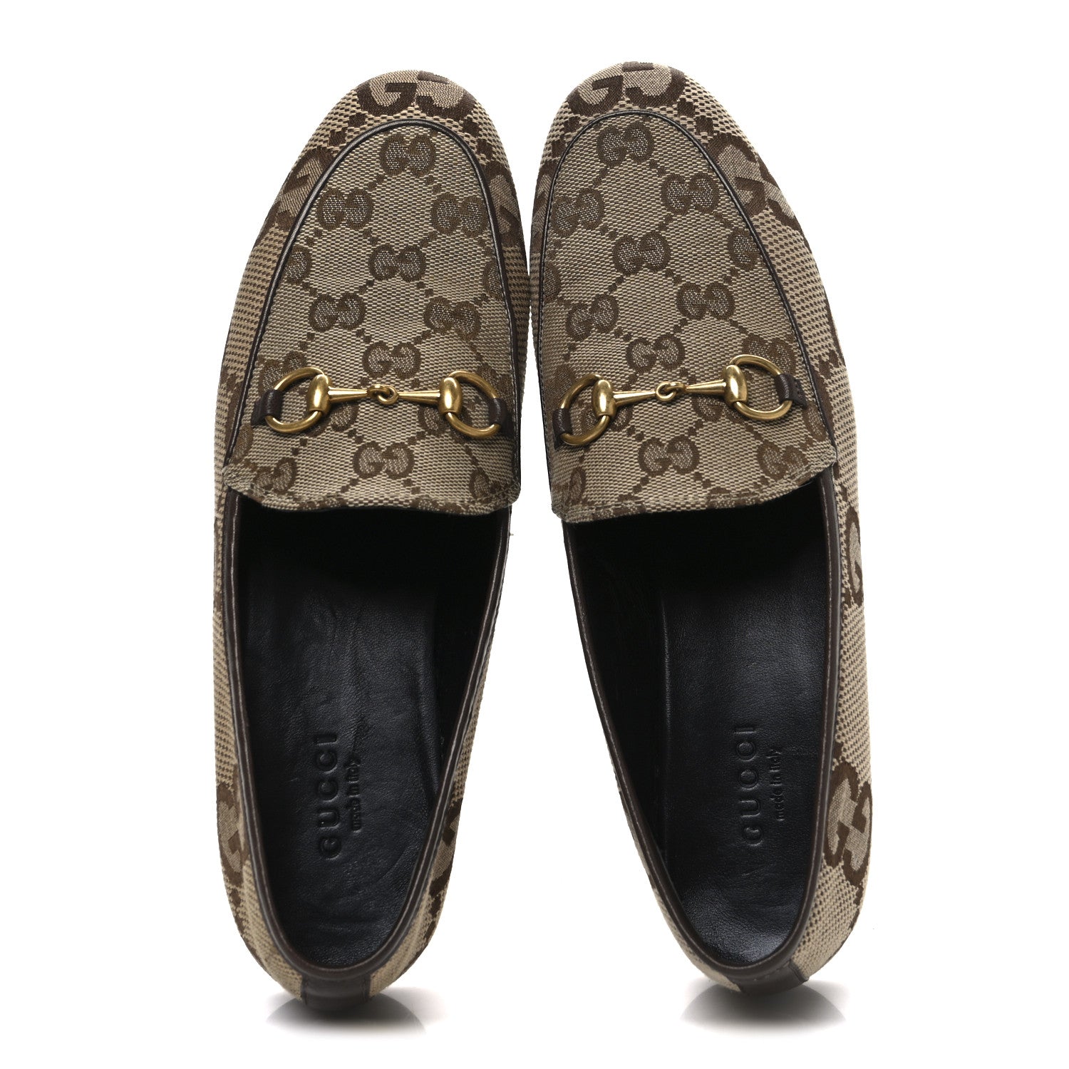 Gucci Monogram Jumbo GG Malaga Kid Horsebit Womens Jordaan Loafers 36.5 Beige Ebony New Acero 2 of 11