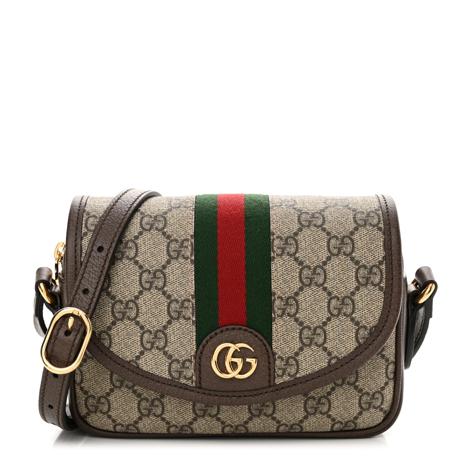 Gucci GG Supreme Monogram Textured Dollar Calfskin Mini Ophidia Flap Shoulder Bag Beige Ebony New Acero 1 of 11