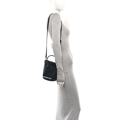 Balenciaga Recycled Sport Nylon Logo Embroidered Wheel Drawstring Bucket Bag Black White 2 of 10