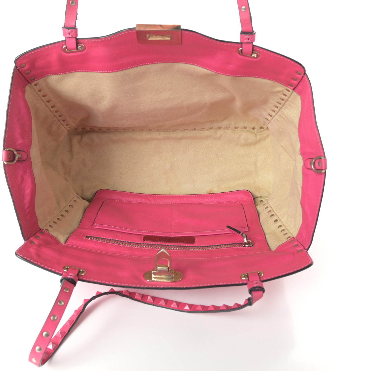 Valentino Garavani Vitello Monochrome Medium Rockstud Tote Pop Fuxia 5 of 10