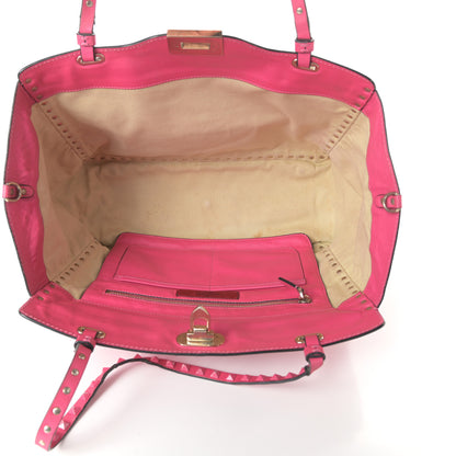Valentino Garavani Vitello Monochrome Medium Rockstud Tote Pop Fuxia 5 of 10