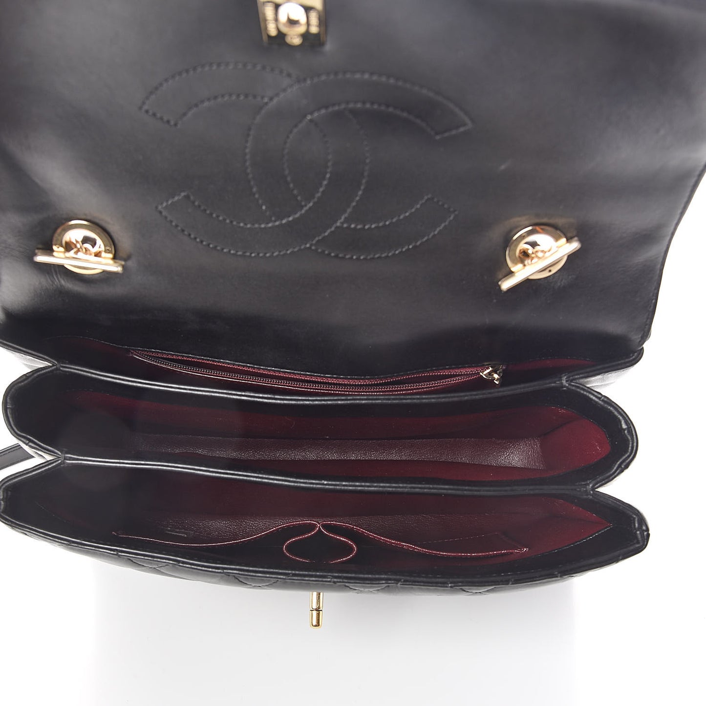 Lambskin Quilted Medium Trendy CC Flap Dual Handle Bag Black