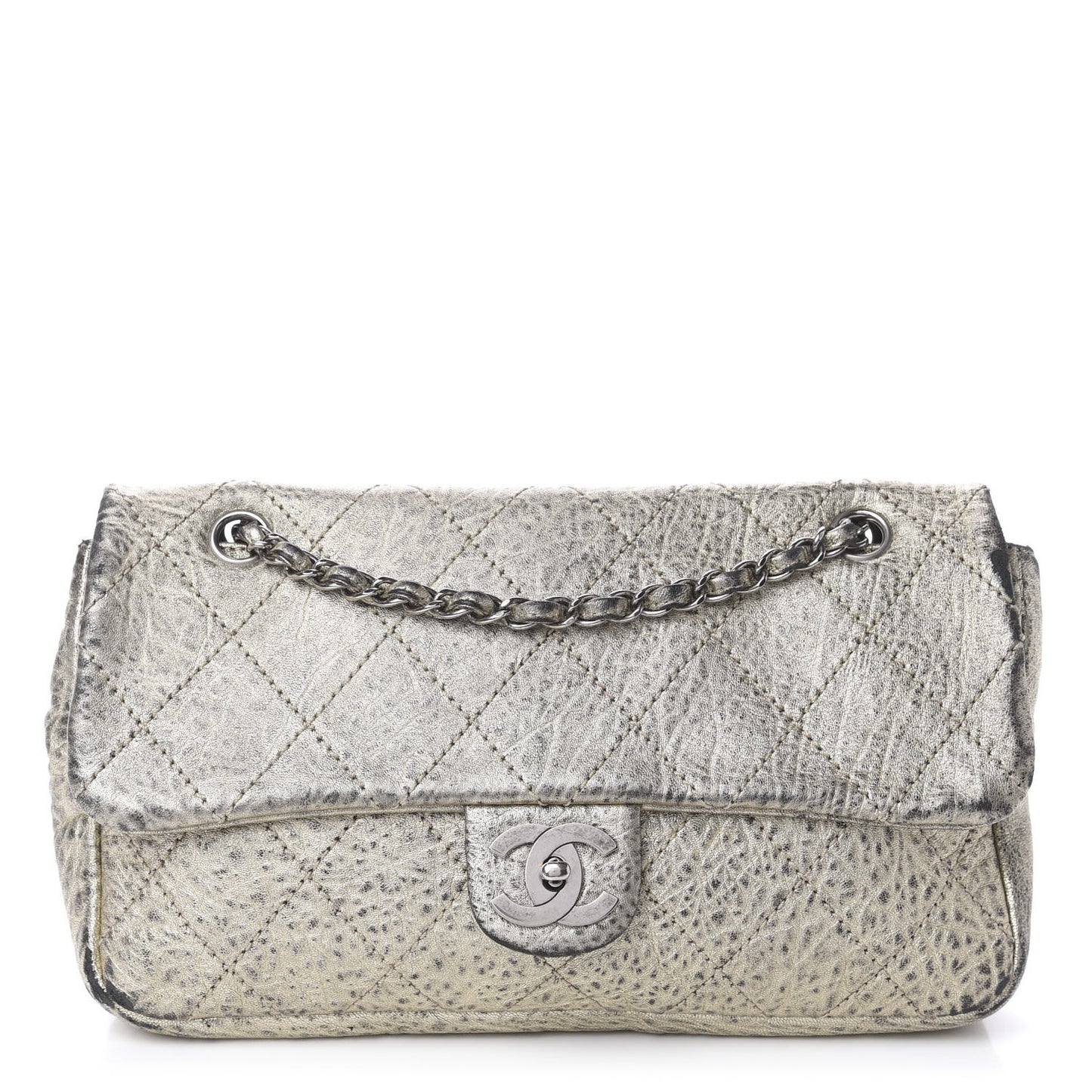 Distressed Metallic Lambskin Quilted Le Marais Ligne Flap Gold