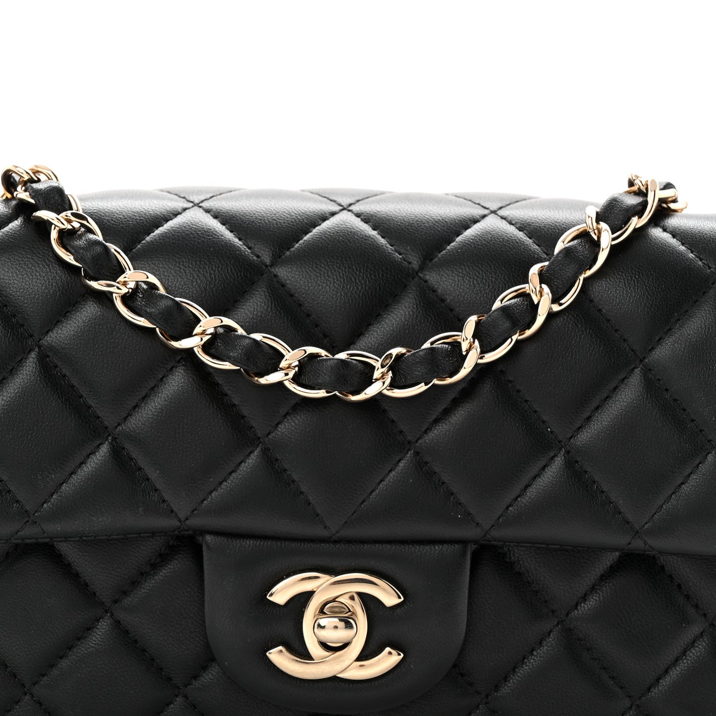 Lambskin Quilted Mini Rectangular Flap Black