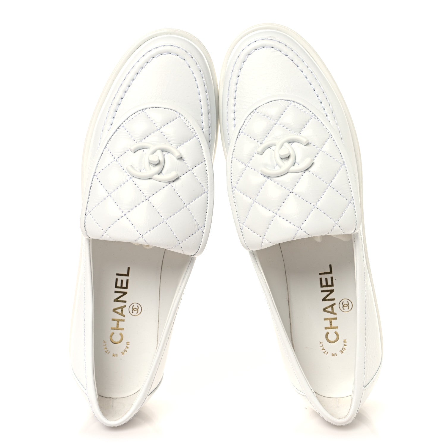 Chanel Crumpled Lambskin Quilted CC Turnlock Loafers 40 White 2 of 9
