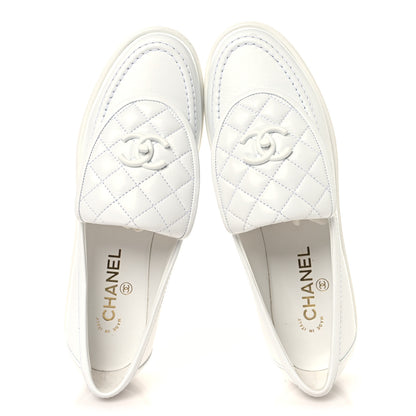 Chanel Crumpled Lambskin Quilted CC Turnlock Loafers 40 White 2 of 9