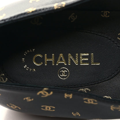Chanel Lambskin Patent Calfskin Printed CC Cap Toe Ballerina Flats 39.5 Black Gold 8 of 9