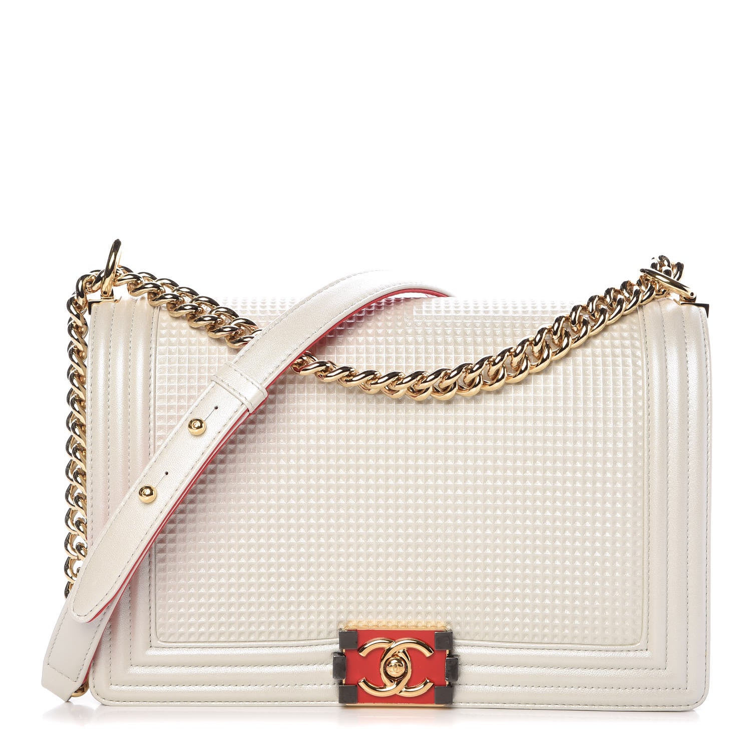 Chanel Lambskin Embossed New Medium Boy Cube Flap White 1 of 11