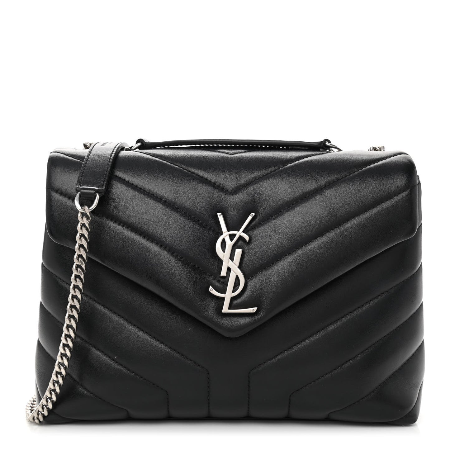 Calfskin Y Quilted Monogram Small Loulou Chain Satchel Black