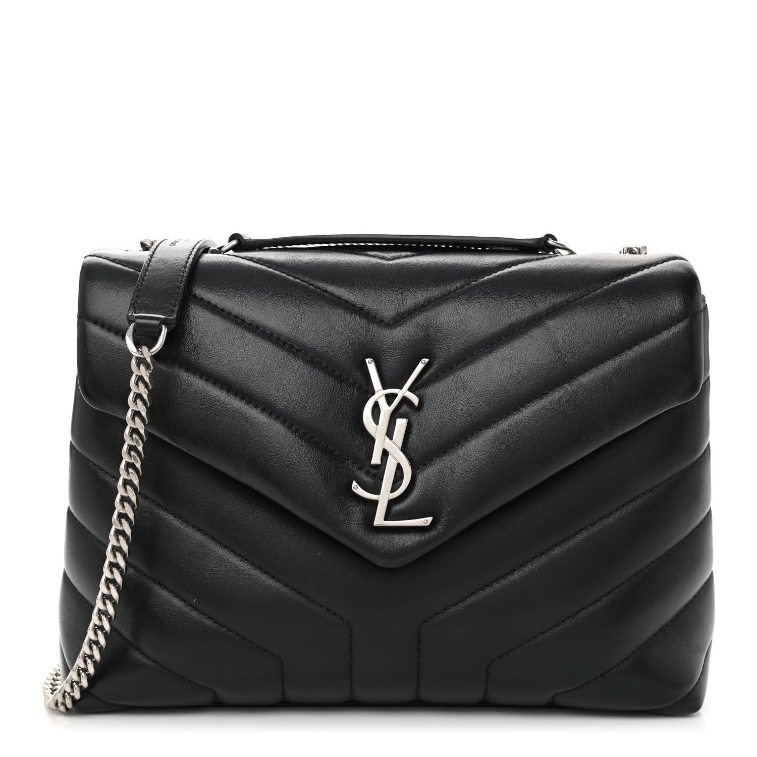 Saint Laurent Calfskin Y Quilted Monogram Small Loulou Chain Satchel Black 1 of 10