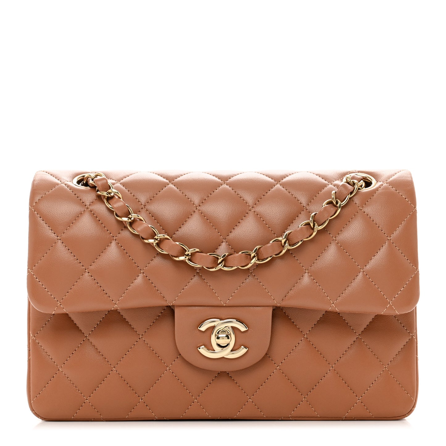 Lambskin Quilted Small Double Flap Brown