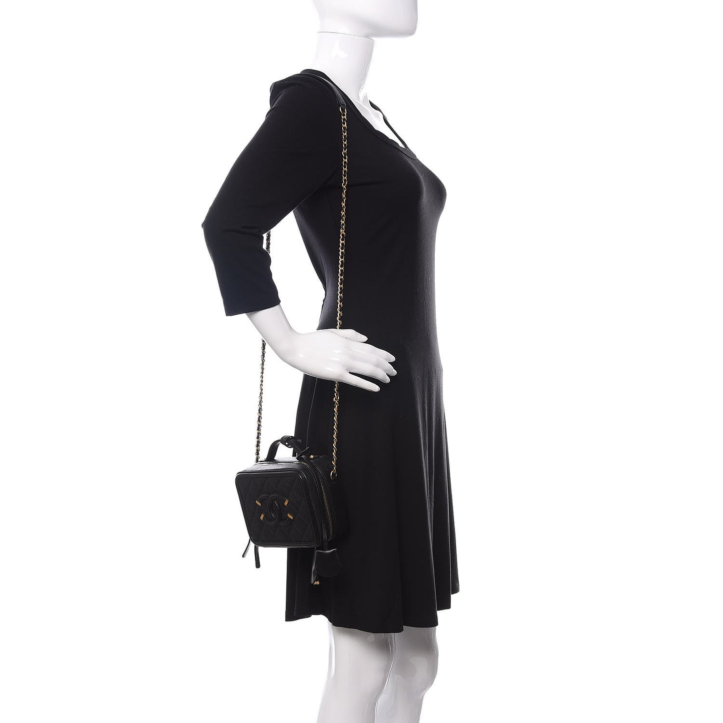 Caviar Quilted Small CC Filigree Vanity Case Black