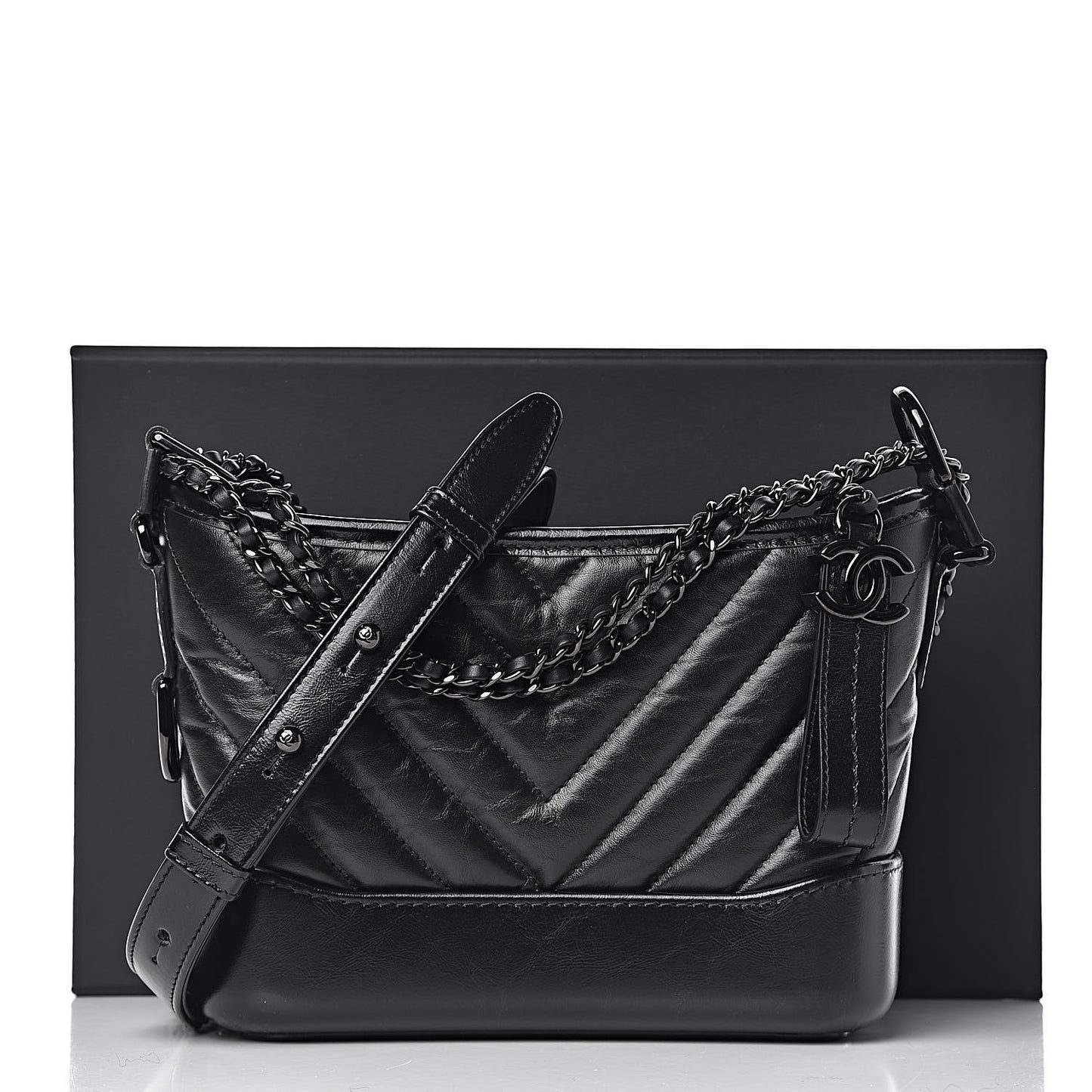 Aged Calfskin Chevron Quilted Small Gabrielle Hobo So Black