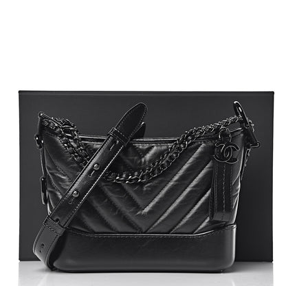 Chanel Aged Calfskin Chevron Quilted Small Gabrielle Hobo So Black 11 of 11