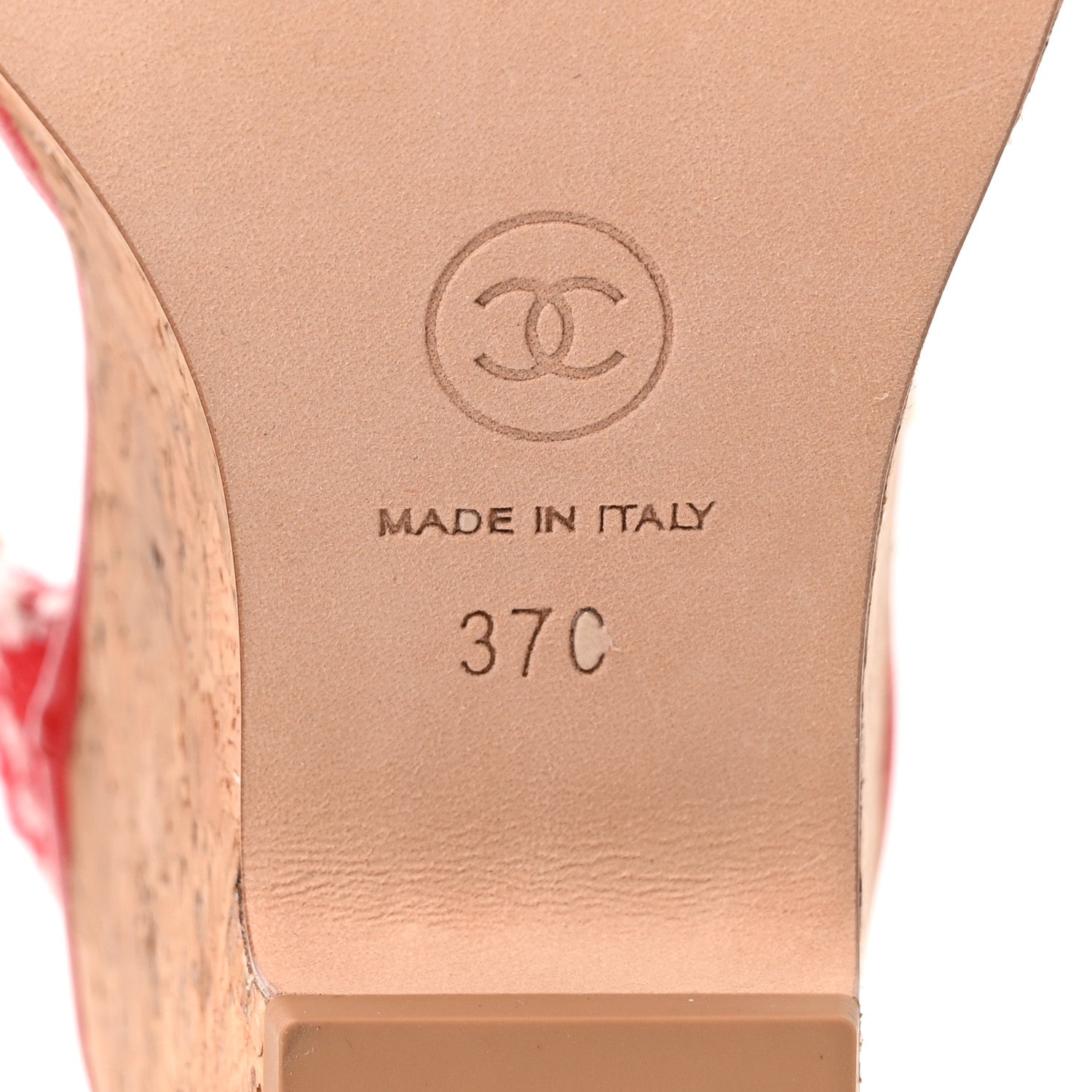 Chanel Cotton Tweed Cork CC Wedge Sandals 37 Red White 7 of 10