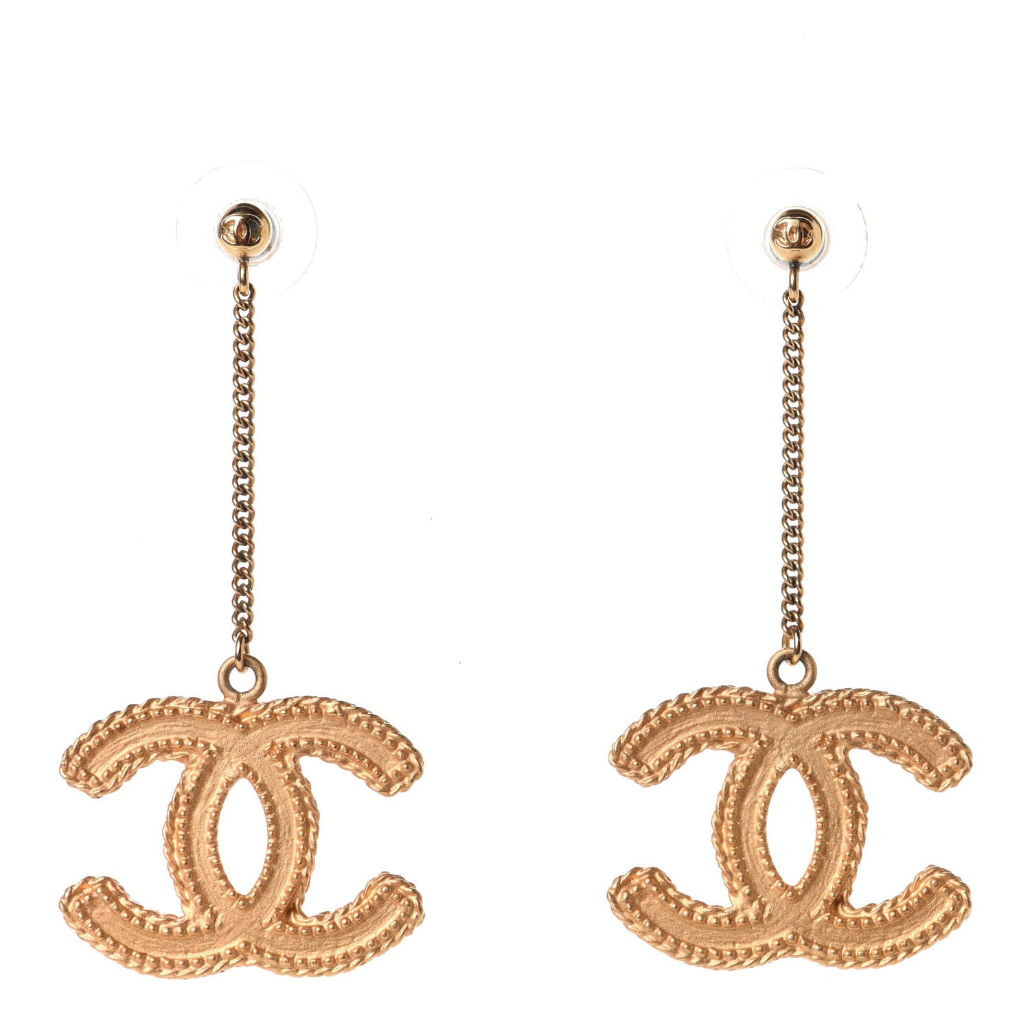 Chanel CC Drop Earrings Matte Gold 1 of 5