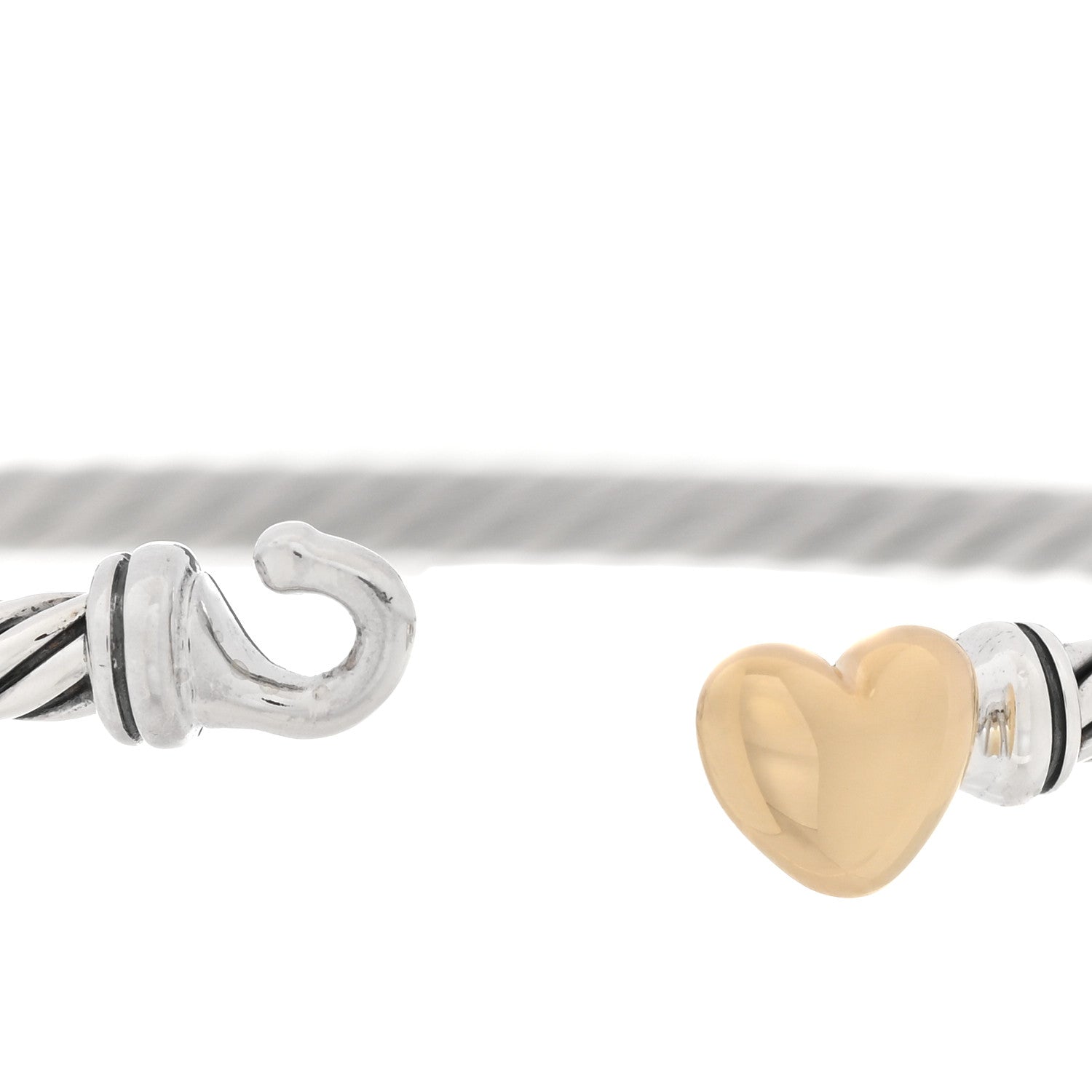 David Yurman Sterling Silver 18K Yellow Gold 3mm Cable Collectibles Heart Bracelet 3 of 4