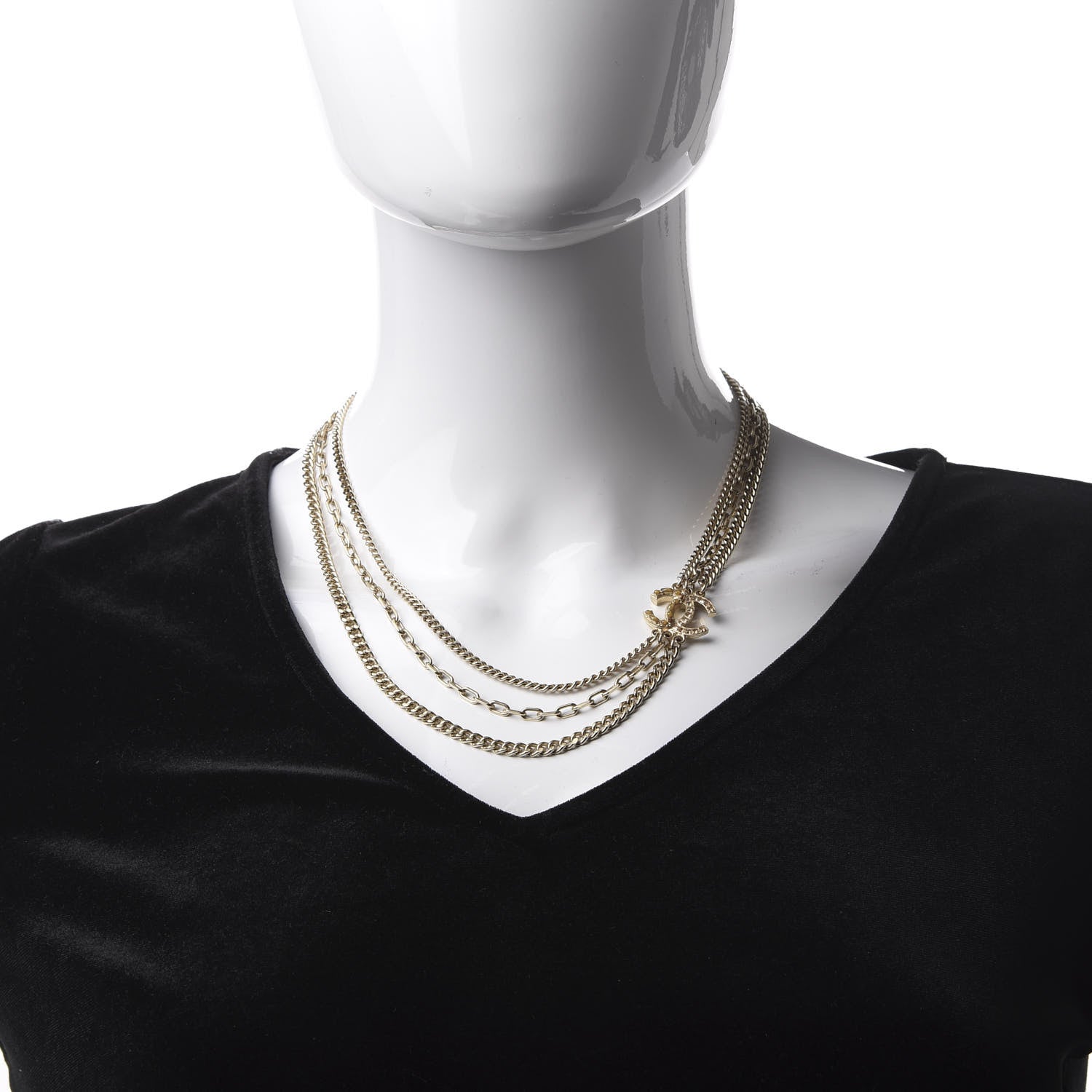 Chanel Baguette Crystal Gripoix Poured Glass CC Multi Strand Chain Necklace Light Gold 2 of 5