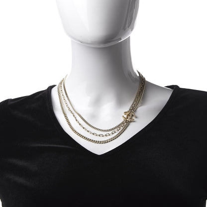 Chanel Baguette Crystal Gripoix Poured Glass CC Multi Strand Chain Necklace Light Gold 2 of 5