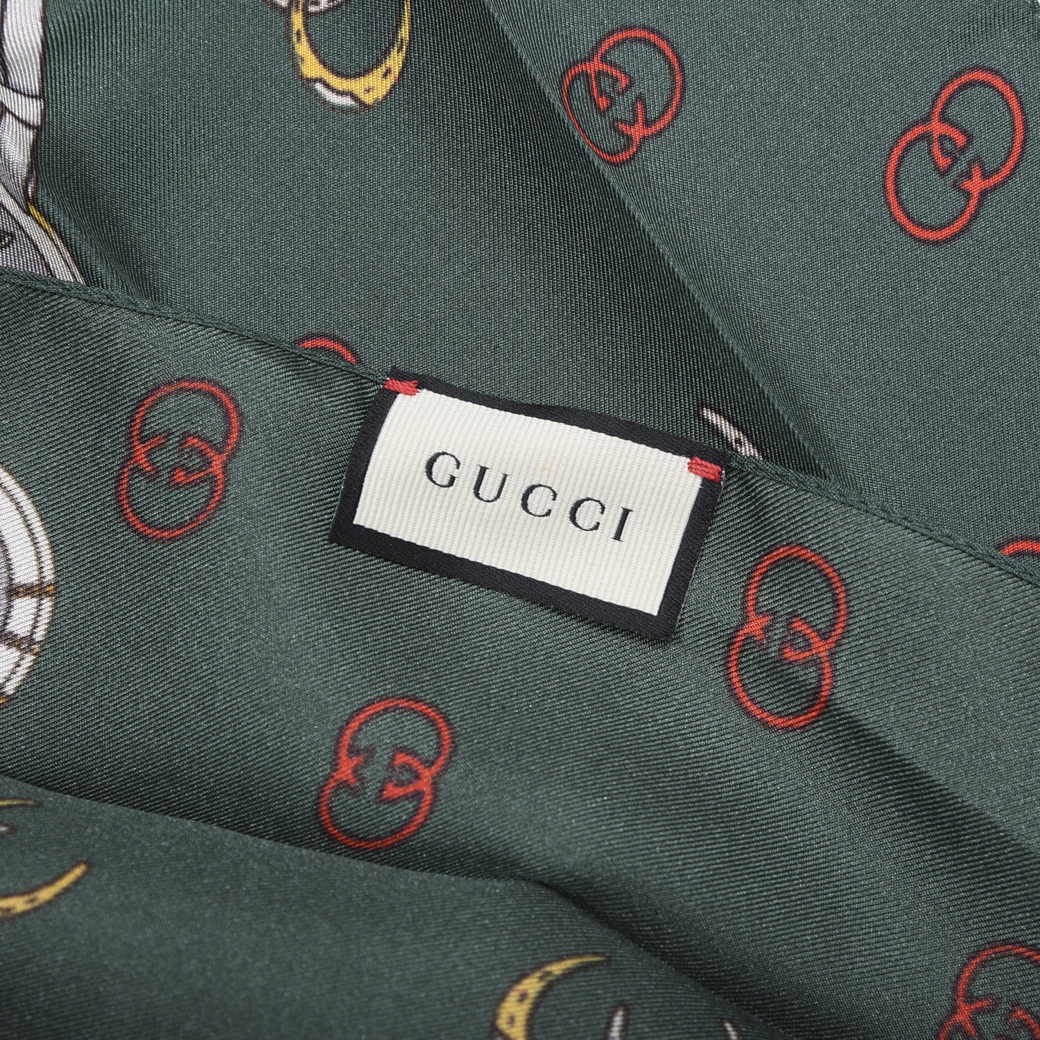 Gucci Silk Twill Double Logos Scarf Green 5 of 5