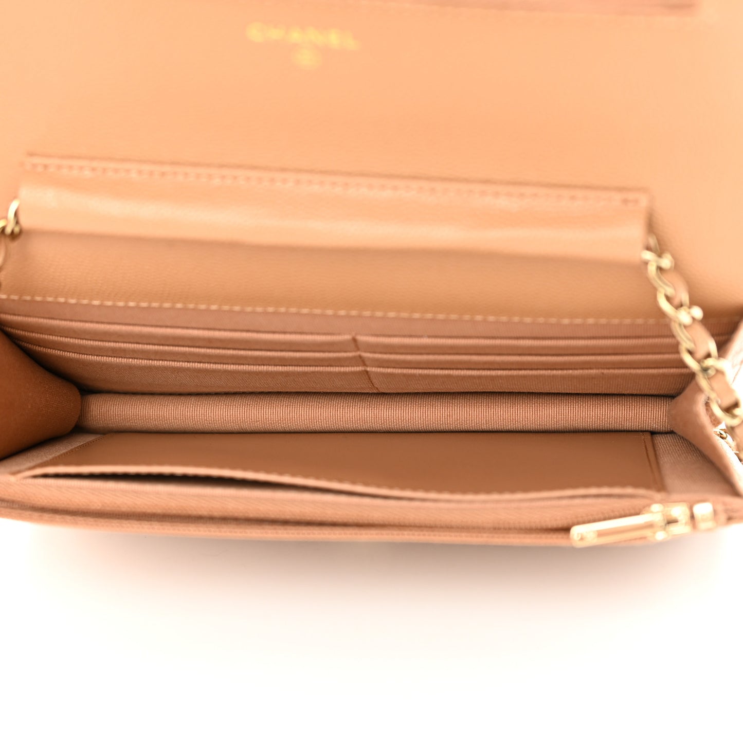 Caviar Quilted Wallet on Chain WOC Dark Beige