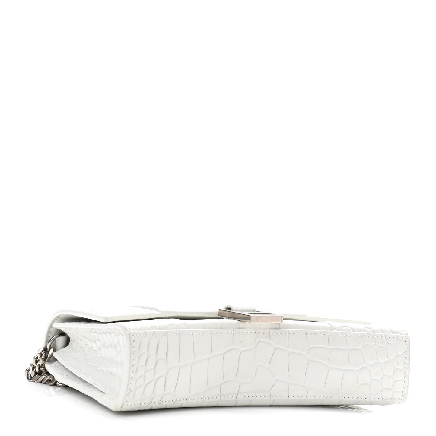 Shiny Calfskin Crocodile Embossed Small Hourglass Evening Chain Bag White