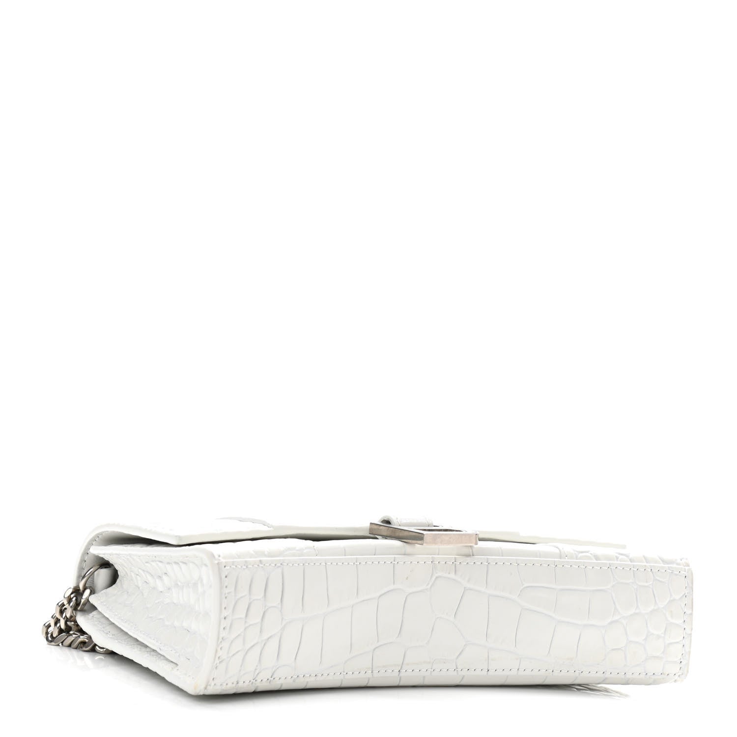 Balenciaga Shiny Calfskin Crocodile Embossed Small Hourglass Evening Chain Bag White 4 of 9