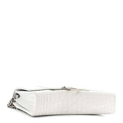 Balenciaga Shiny Calfskin Crocodile Embossed Small Hourglass Evening Chain Bag White 4 of 9