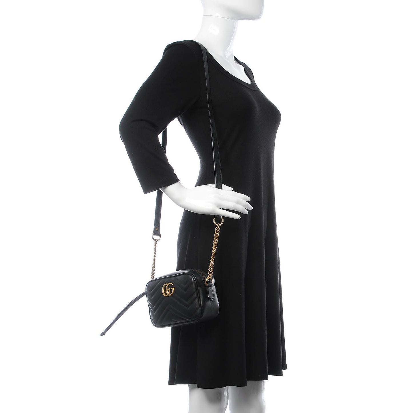 Calfskin Matelasse Mini GG Marmont Chain Shoulder Bag Black