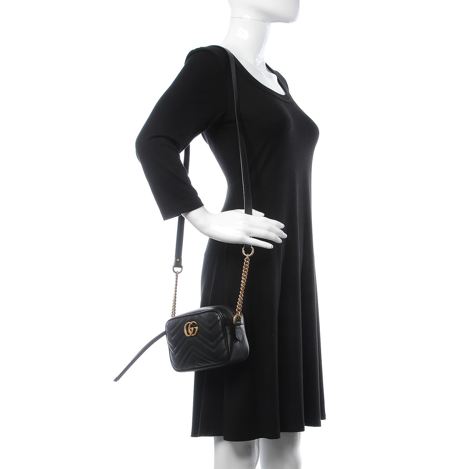 Gucci Calfskin Matelasse Mini GG Marmont Chain Shoulder Bag Black 2 of 7