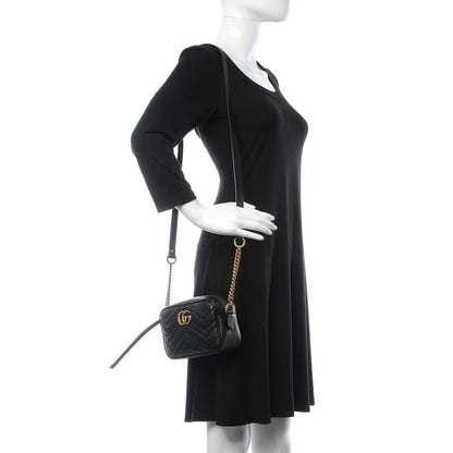 Gucci Calfskin Matelasse Mini GG Marmont Chain Shoulder Bag Black 2 of 7