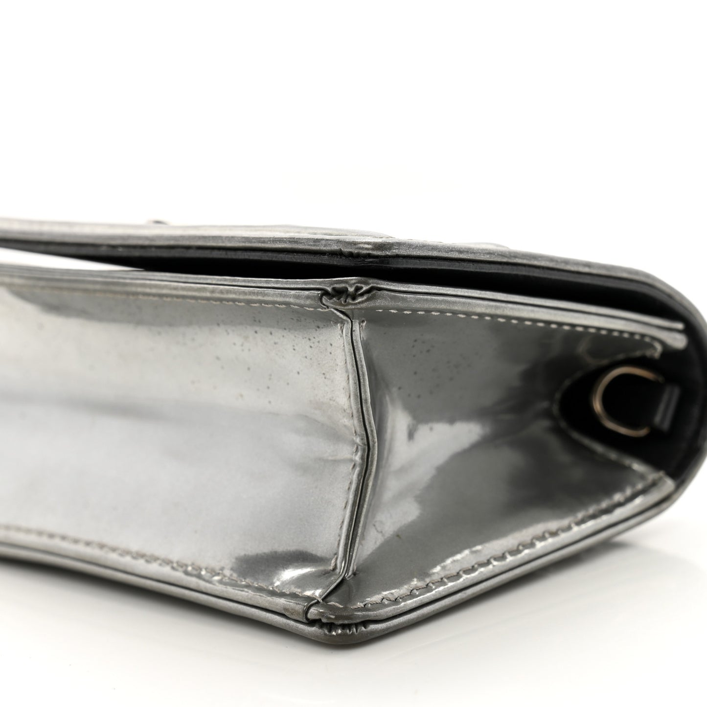 Metallic Patent Micro-Cannage Baby Diorama Flap Bag Silver