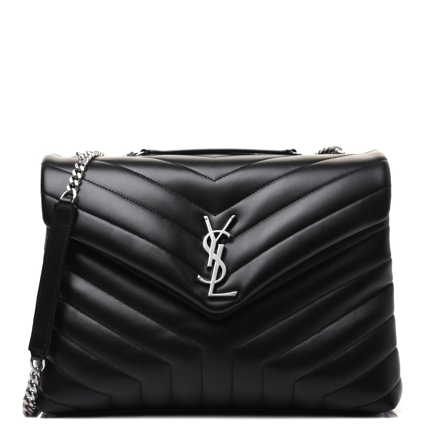 Calfskin Y Quilted Monogram Medium Loulou Chain Satchel Black