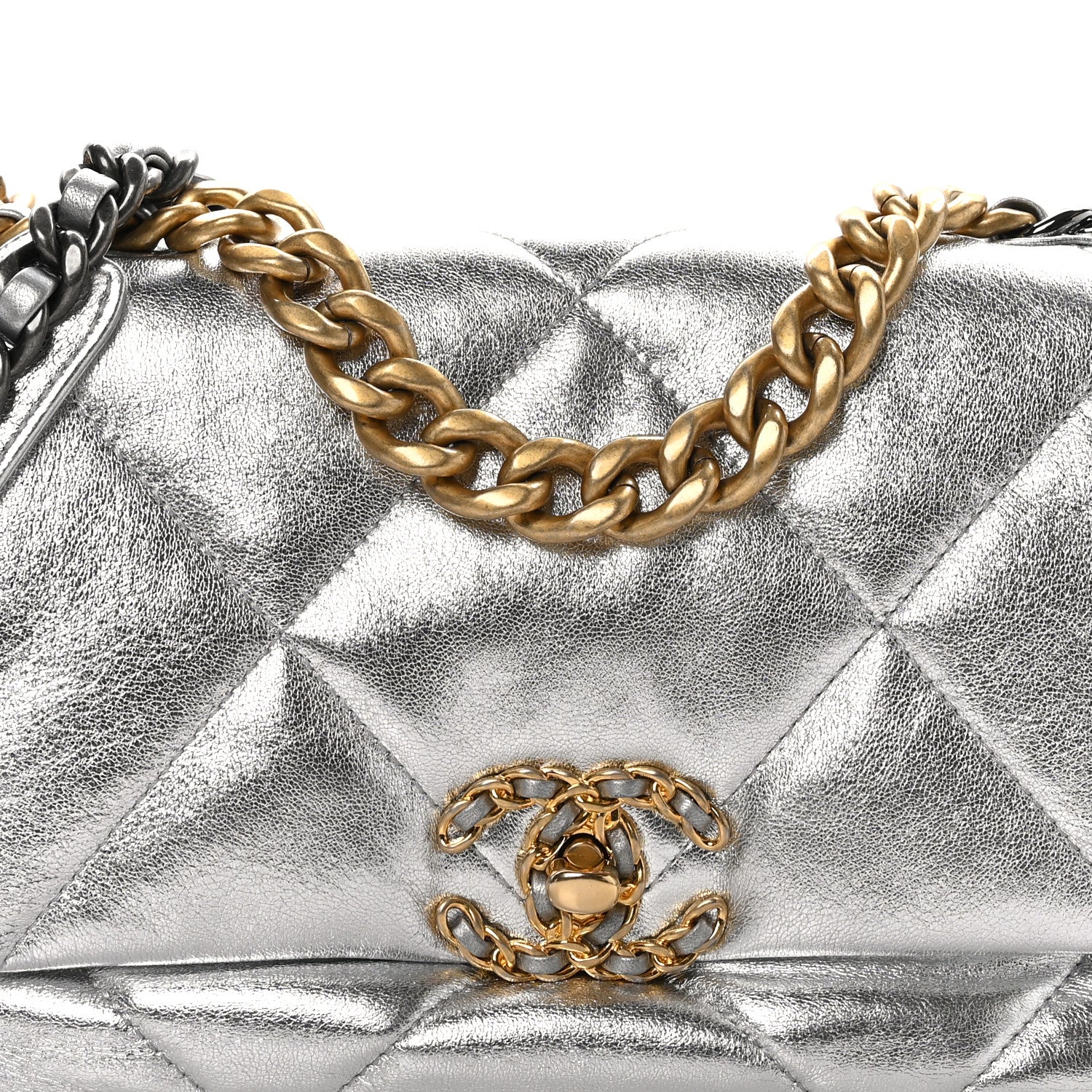 Chanel Metallic Goatskin Quilted Medium Chanel 19 Flap Silver 8 of 10