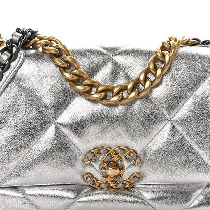 Chanel Metallic Goatskin Quilted Medium Chanel 19 Flap Silver 8 of 10