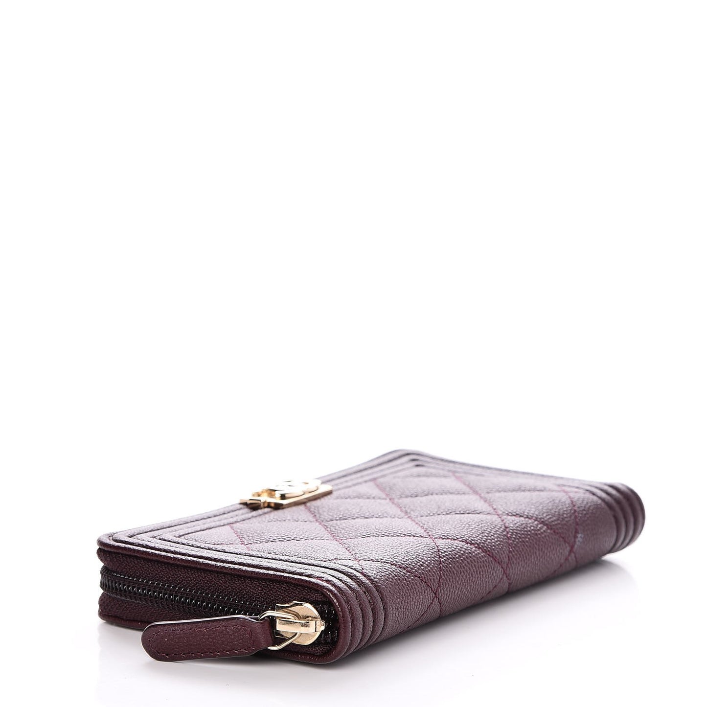 Caviar Quilted Small Boy Zip Around Wallet Dark Purple