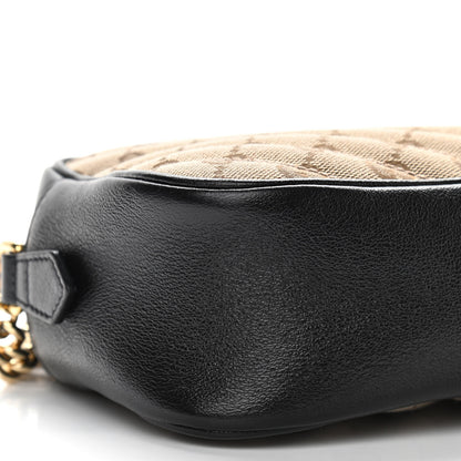 Gucci Monogram Matelasse Diagonal Small GG Marmont Chain Shoulder Bag Beige Black 10 of 11